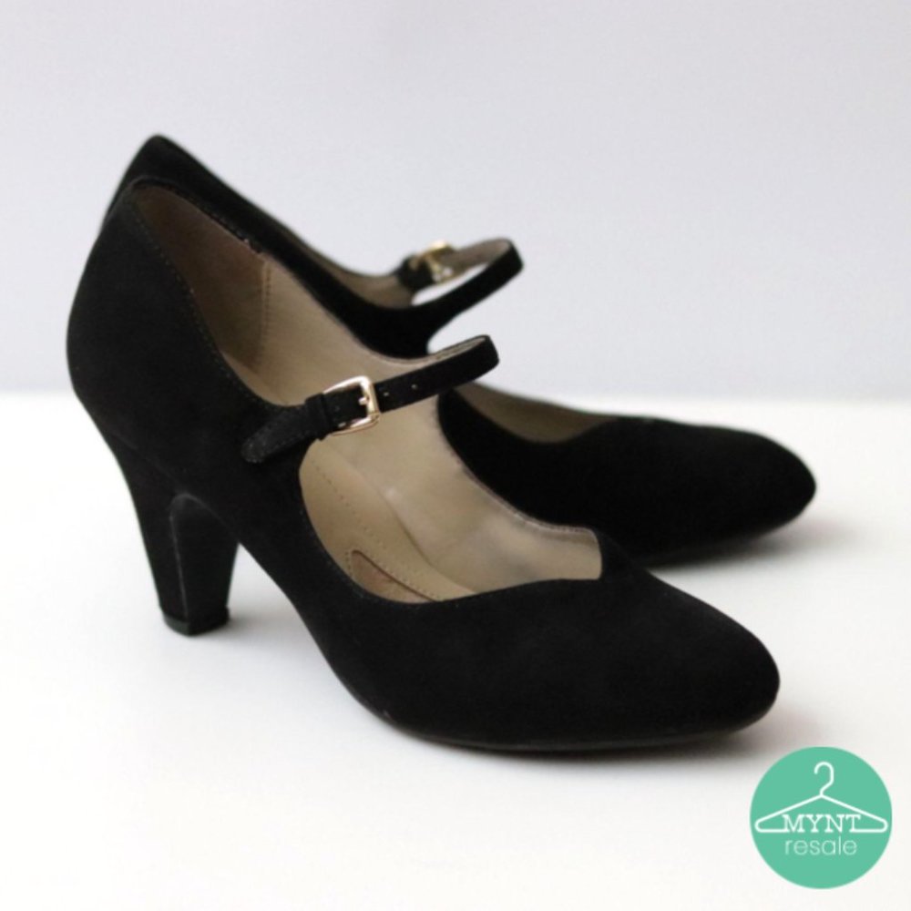 Mary Jane Strap Heels in Black Suede